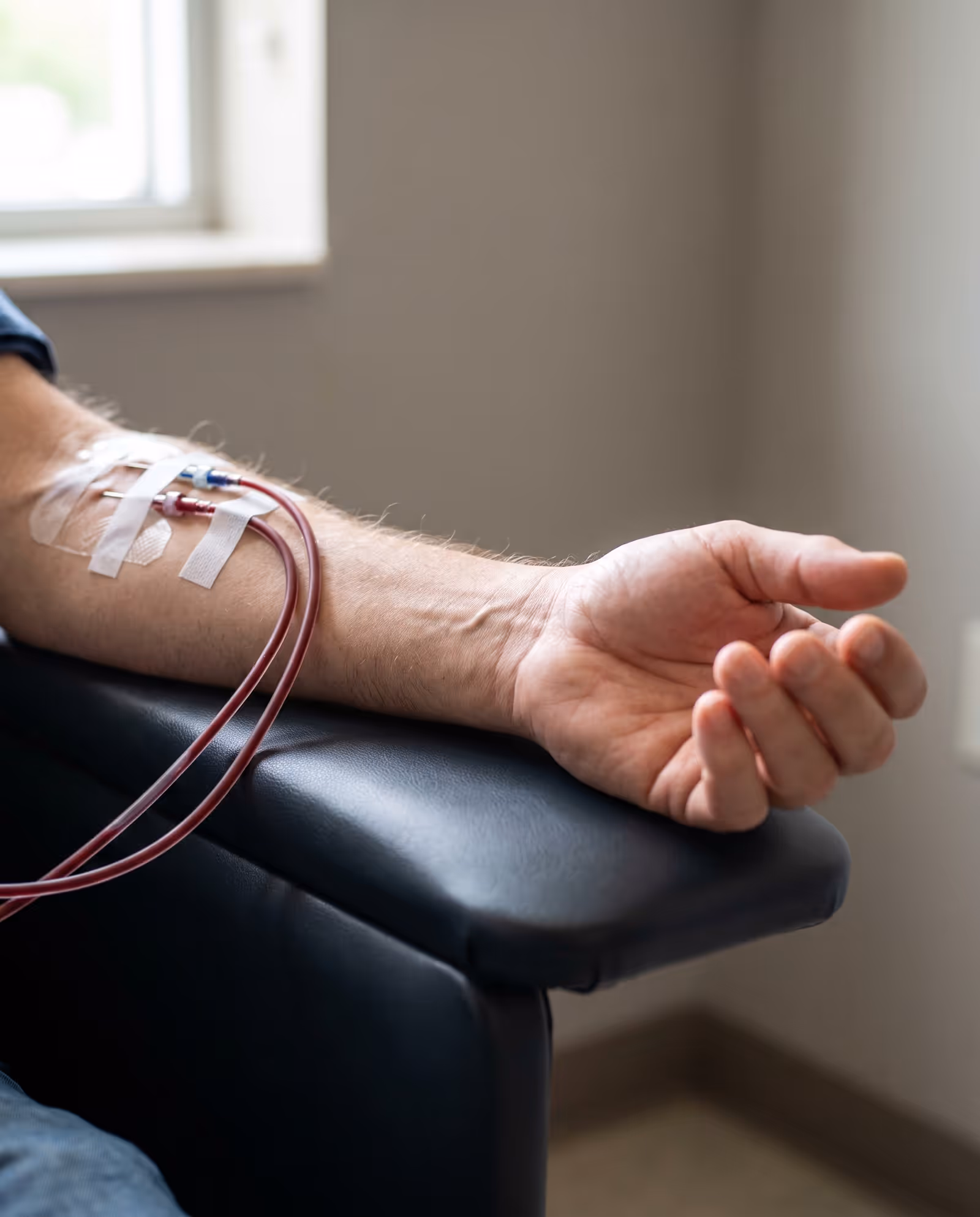 Dialysis access in a patient’s arm with a catheter secured near the forearm